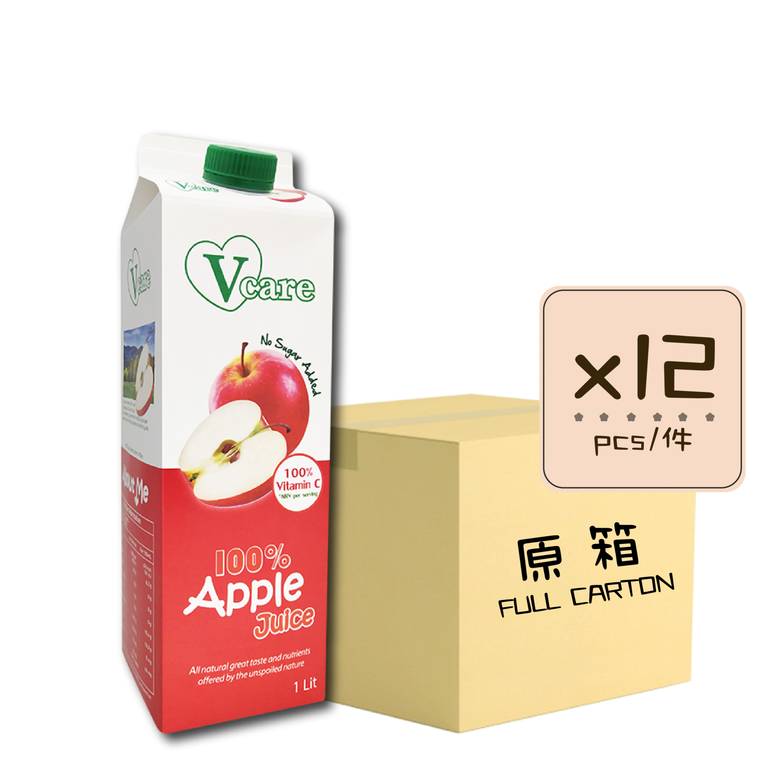 VCare 100 Apple Juice 12x1L (Full Carton) 嘉心思亞洲有限公司